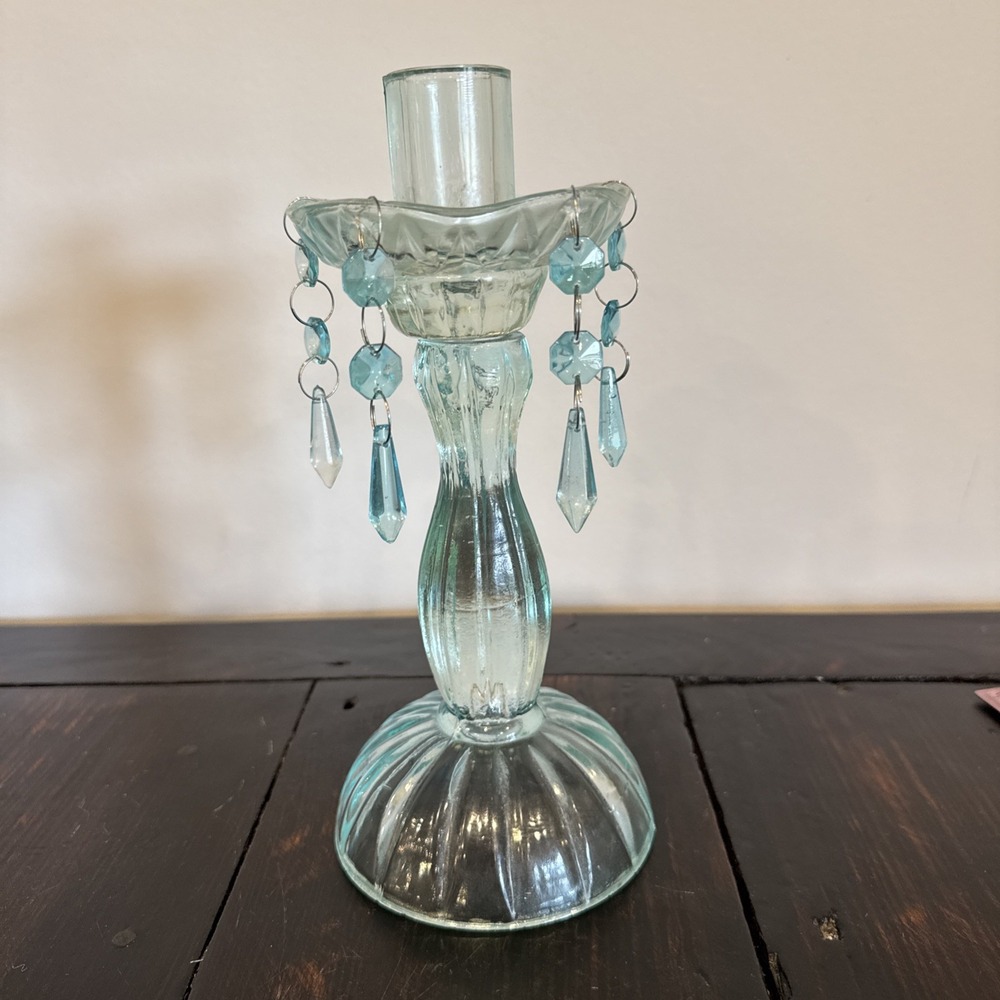 Vintage‎ Blue Green Glass Candleholder